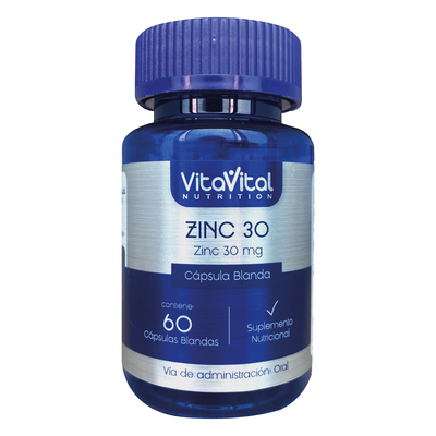 Zinc 30 Mg  VitaVital C&aacute;psulas Blanda - Frasco 60 UN